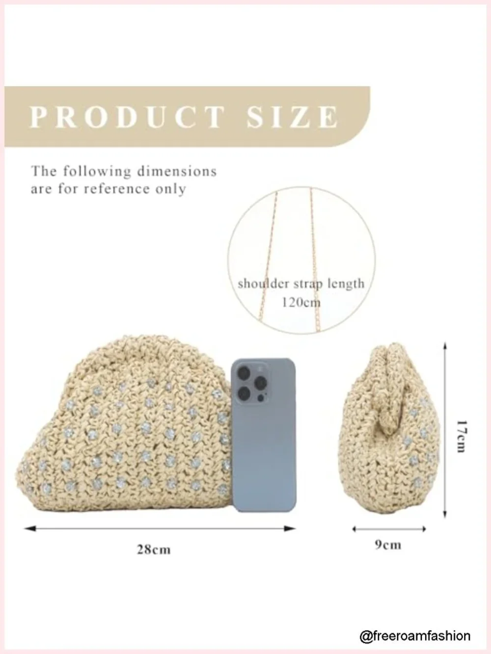 Straw Rhinestone Dumpling Clutch Purse, Raffia Woven Summer Beach Crossbody Bag